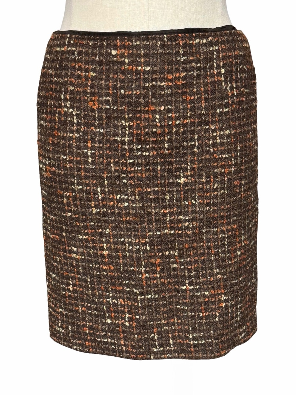 Wool Blend Bouclé Skirt | Brown Tweed | Size 14 | Jones New York Signature